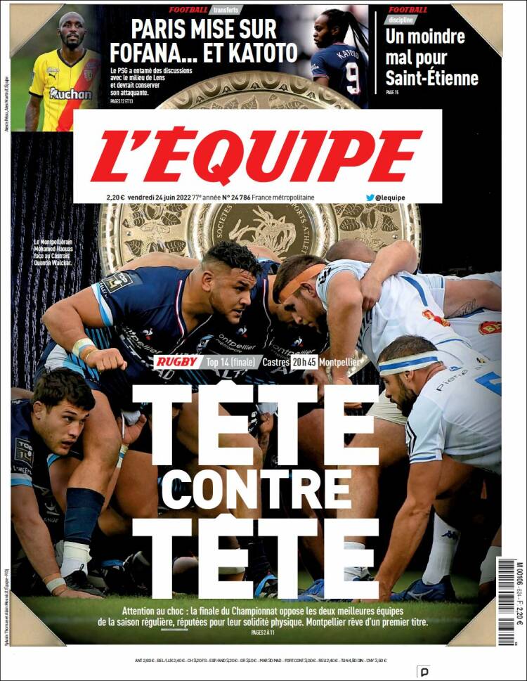 Portada de L'Equipe (Francia)