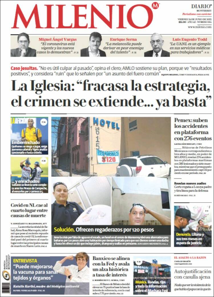 Portada de Milenio de Monterrey (México)