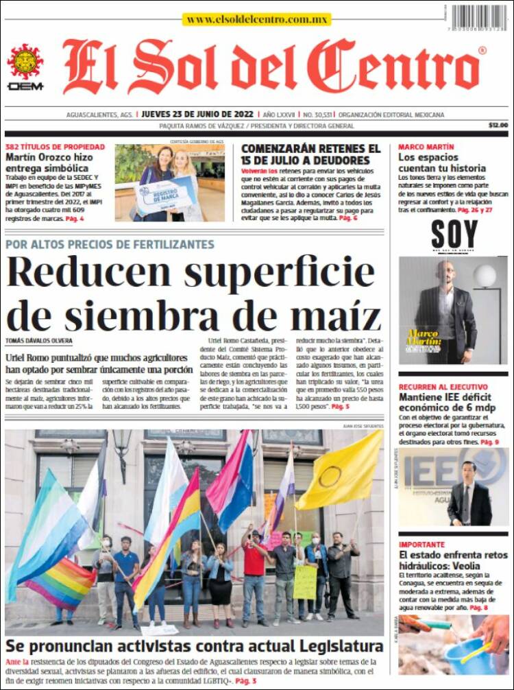 Portada de El Sol del Centro (M&eacute;xico)