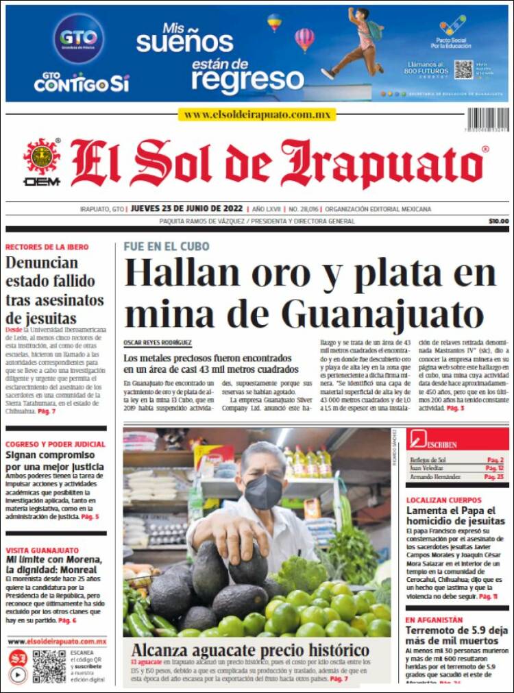Portada de El Sol de Irapuato (M&eacute;xico)