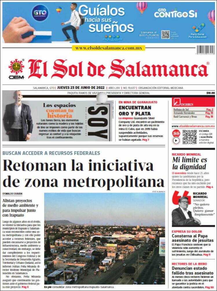 Portada de El Sol de Salamanca (M&eacute;xico)