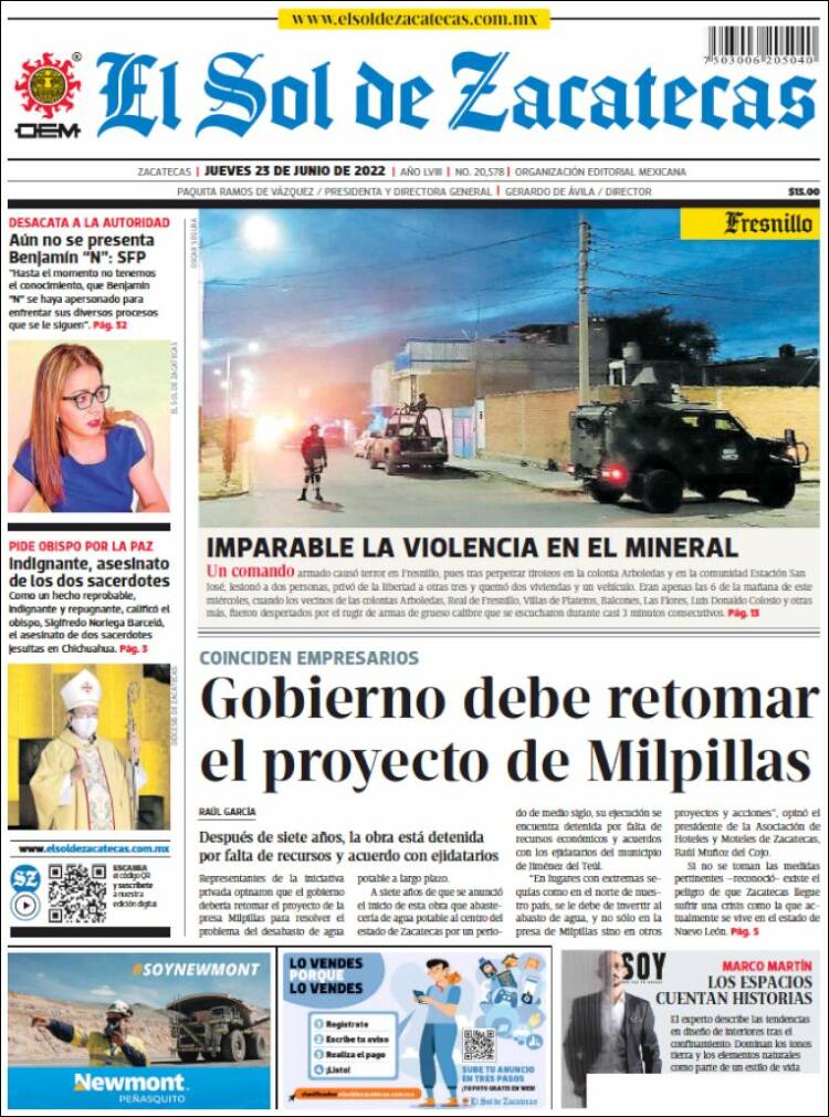 Portada de El Sol de Zacatecas (M&eacute;xico)