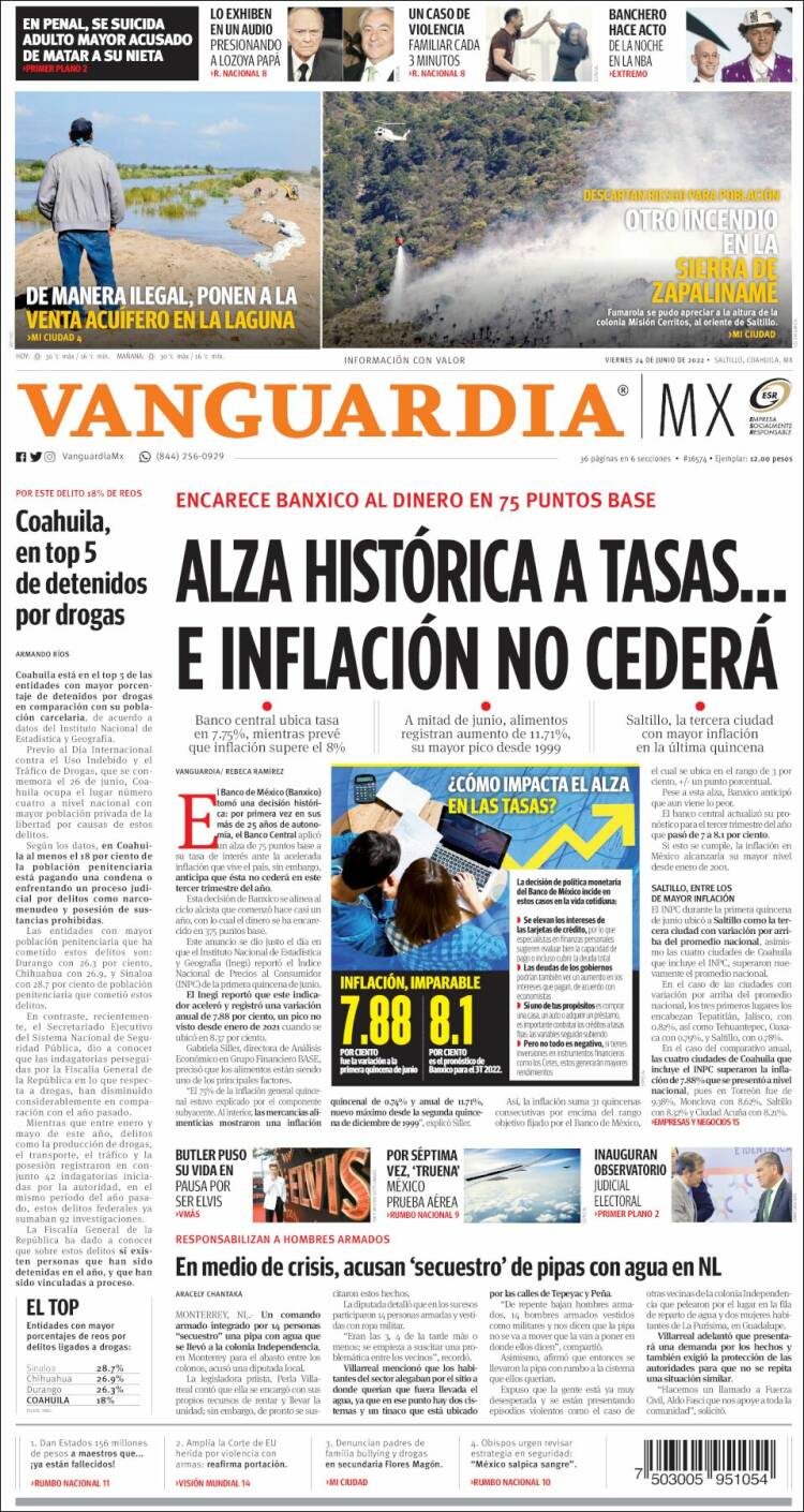 Portada de Vanguardia (M&eacute;xico)