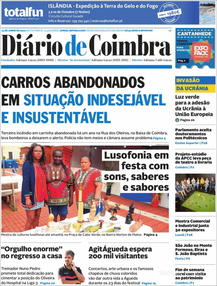 Portada de Diário de Coimbra (Portugal)