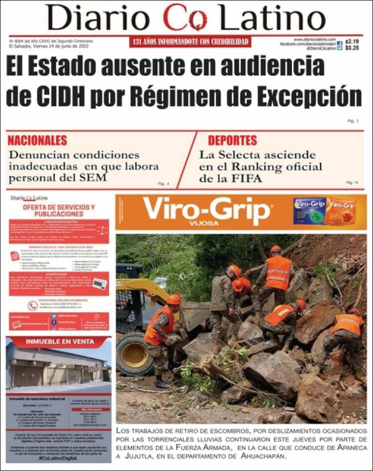 Portada de Diario Co Latino (El Salvador)