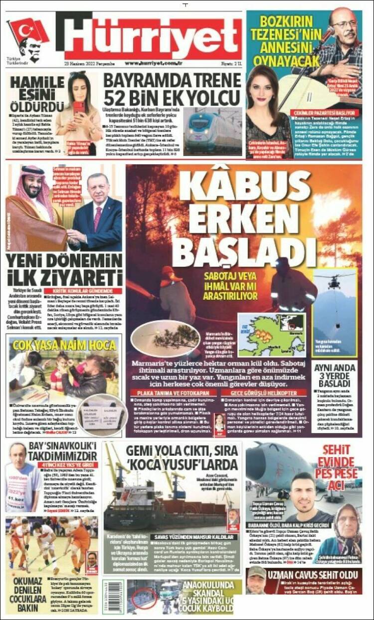 Portada de Hürriyet (Turqu&iacute;a)