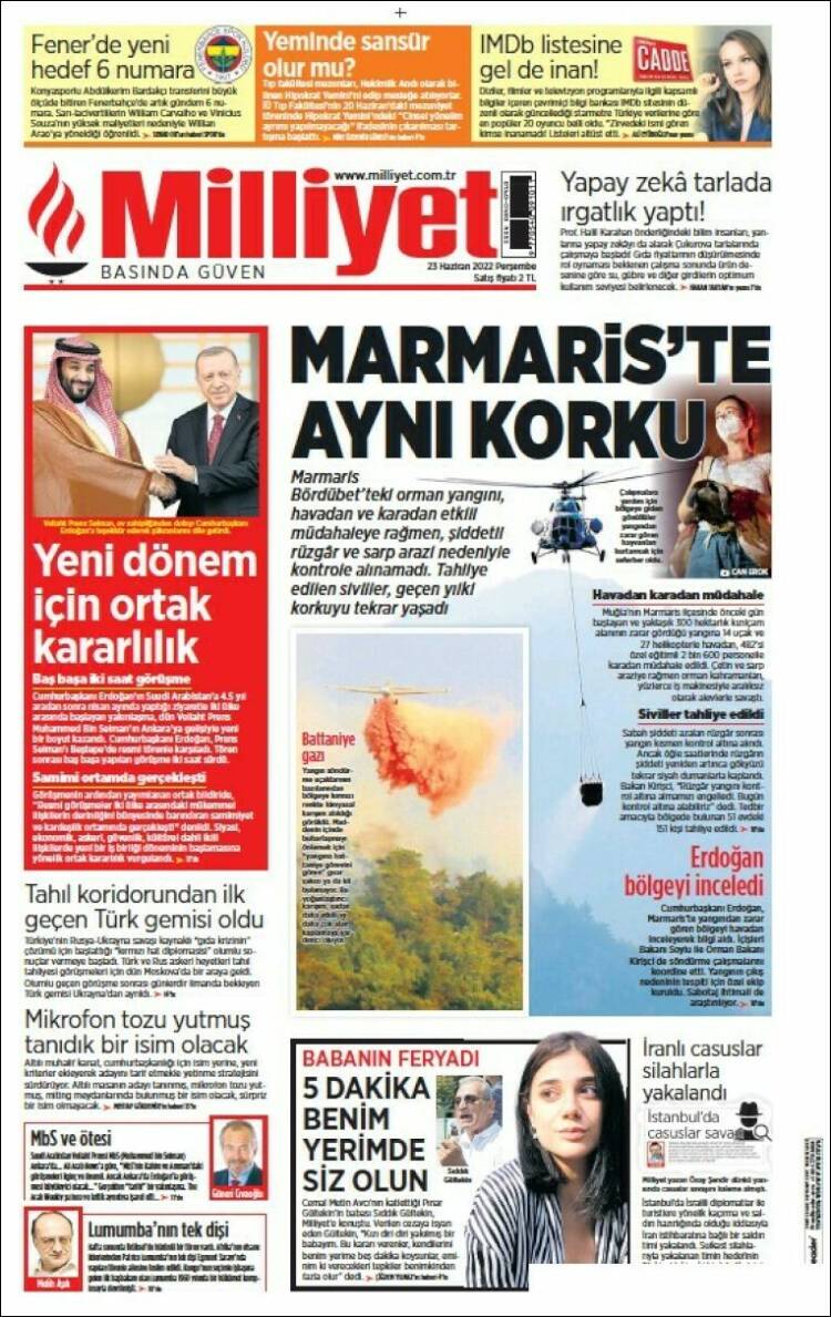 Portada de Milliyet (Turqu&iacute;a)