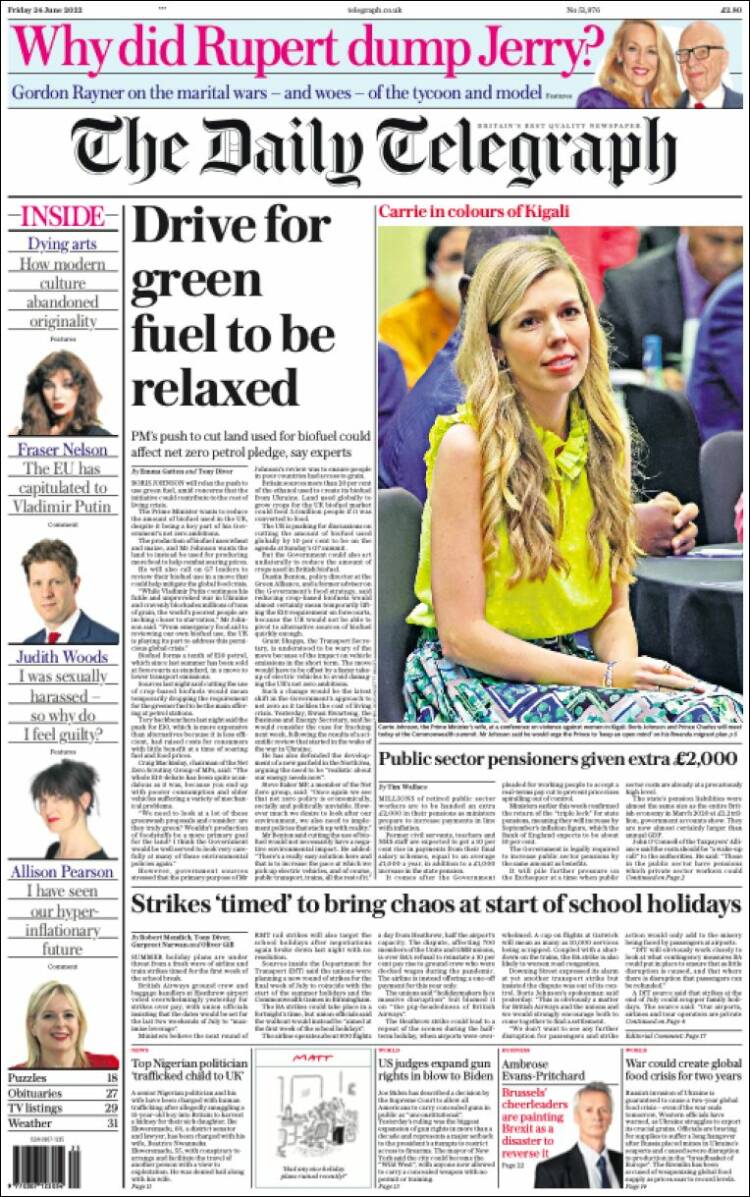 Portada de Daily Telegraph (Reino Unido)