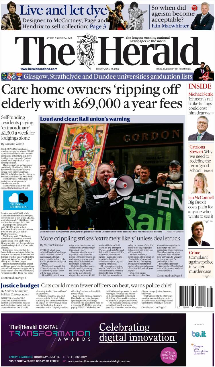 Portada de The Herald (Reino Unido)