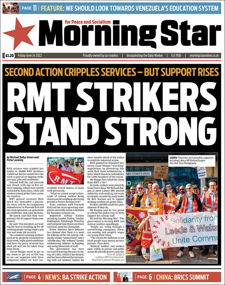 Portada de Morning Star (Reino Unido)