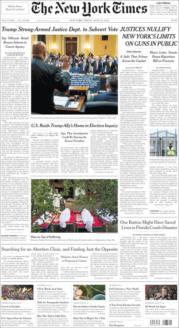 Portada de New York Times (USA)