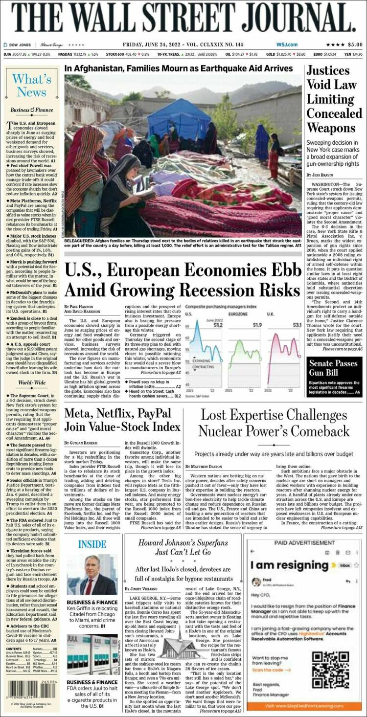 Portada de Wall Street Journal (USA)