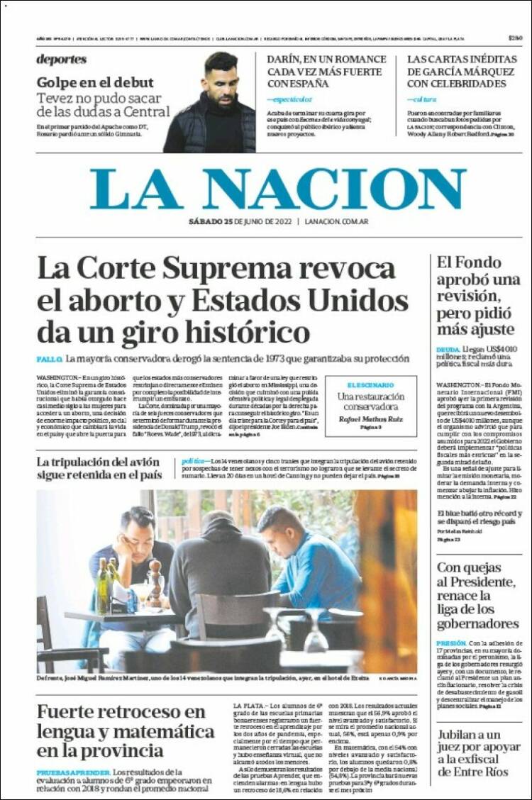 Portada de La Nación (Argentina)