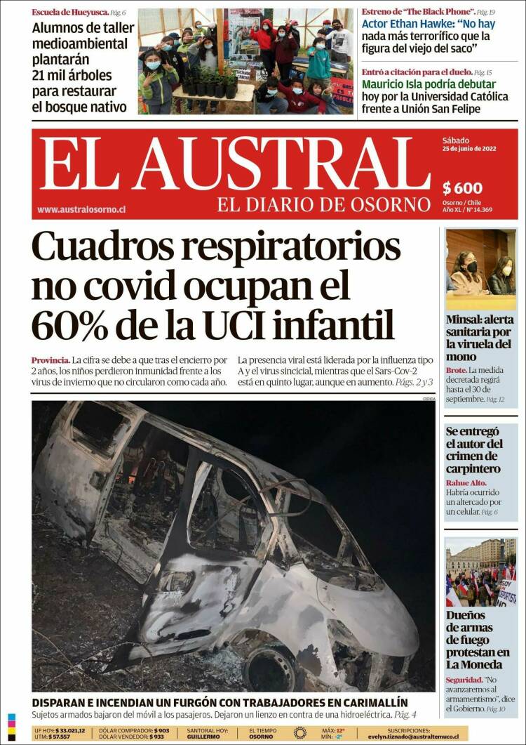 Portada de El Austral de Osorno (Chile)