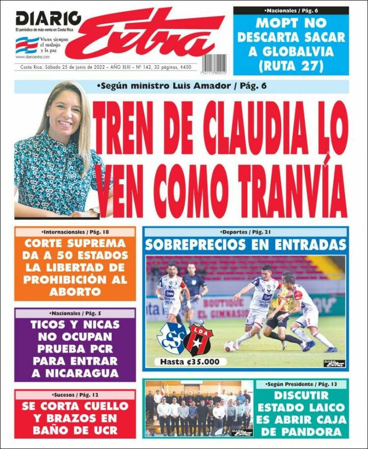 Portada de Diario Extra (Costa Rica)
