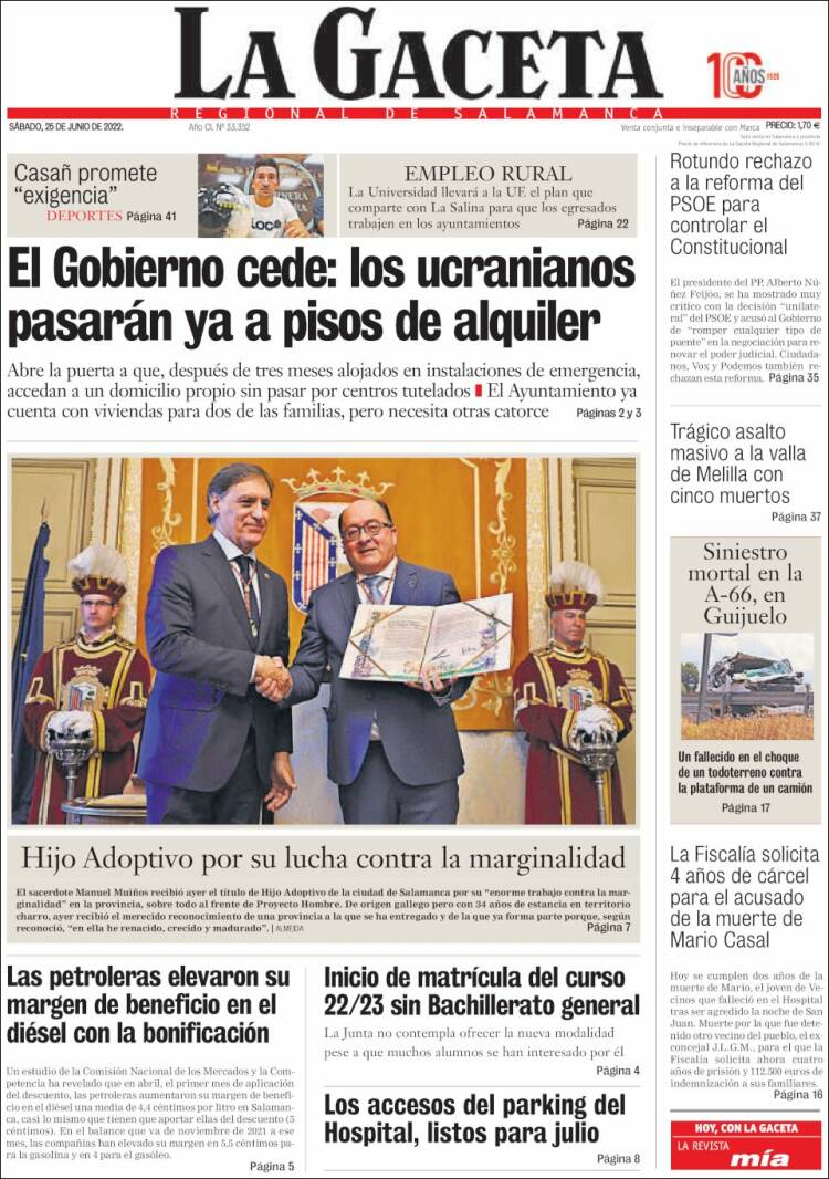 Portada de La Gaceta de Salamanca (Espa&ntilde;a)