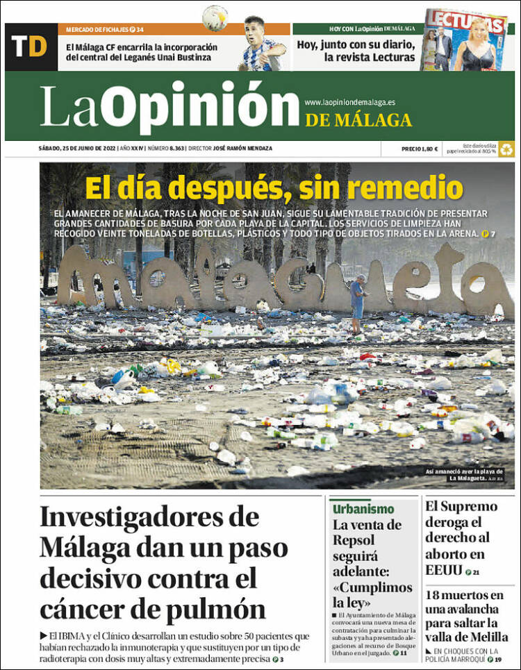Portada de La Opinión de Málaga (Espa&ntilde;a)