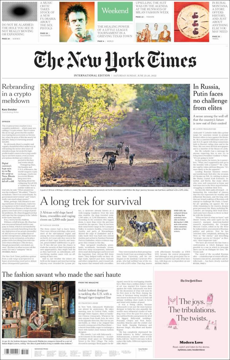 Portada de International New York Times (Europa)