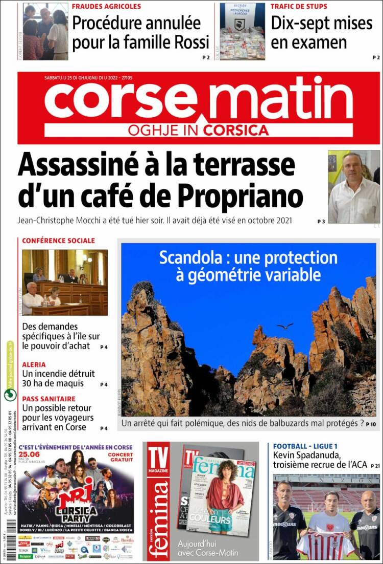 Portada de Corse-Matin (Francia)