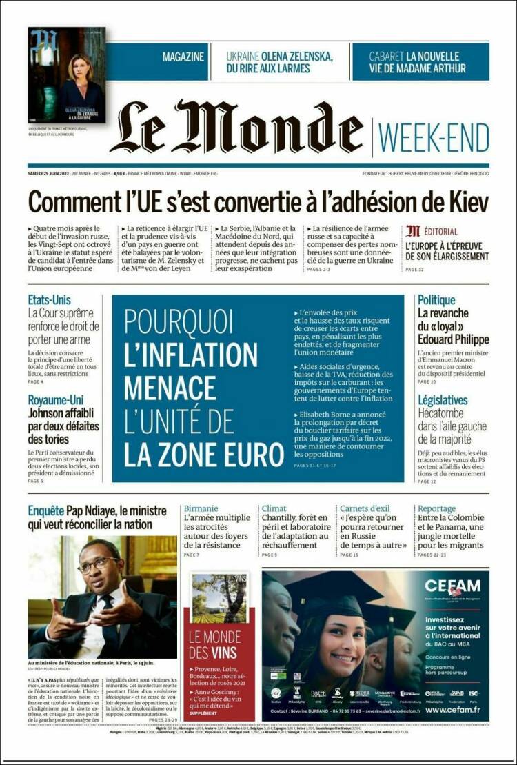 Portada de Le Monde (France)
