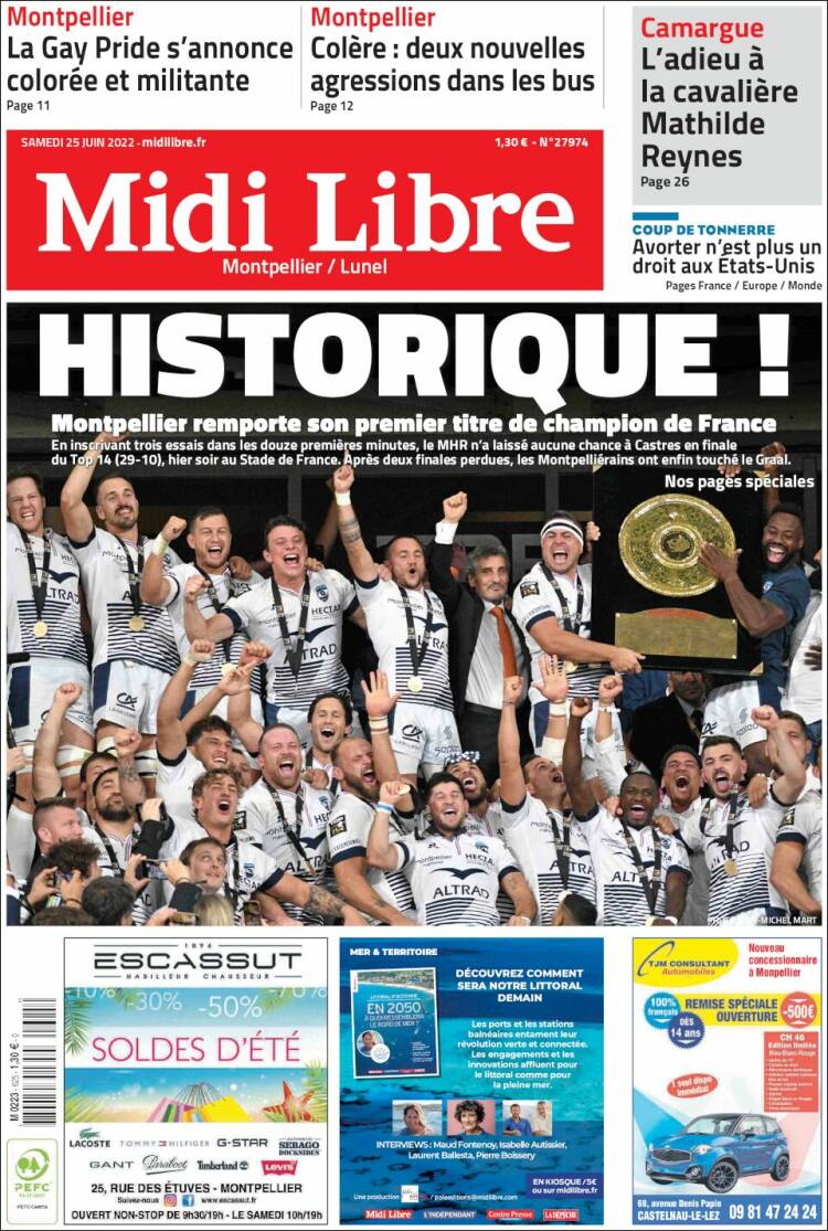 Portada de Midi Libre (Francia)
