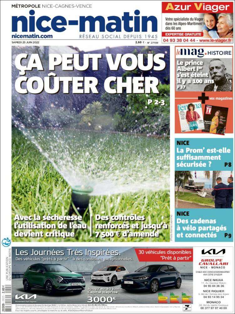 Portada de Nice-Matin (Francia)