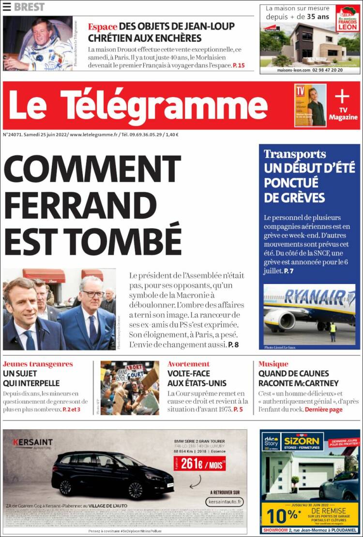 Portada de Télégramme (Francia)