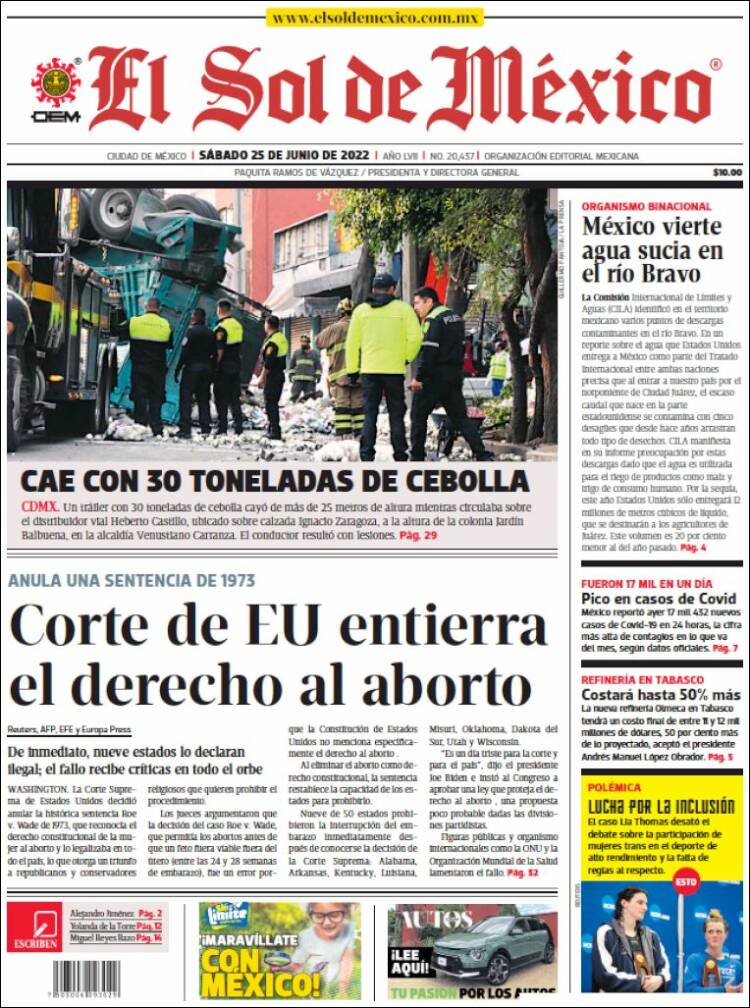 Portada de El Sol de México (M&eacute;xico)