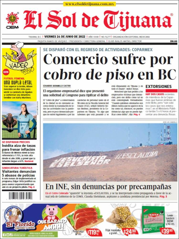 Portada de El Sol de Tijuana (M&eacute;xico)