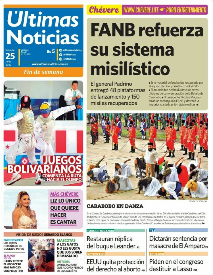 Portada de Últimas Noticias (Venezuela)