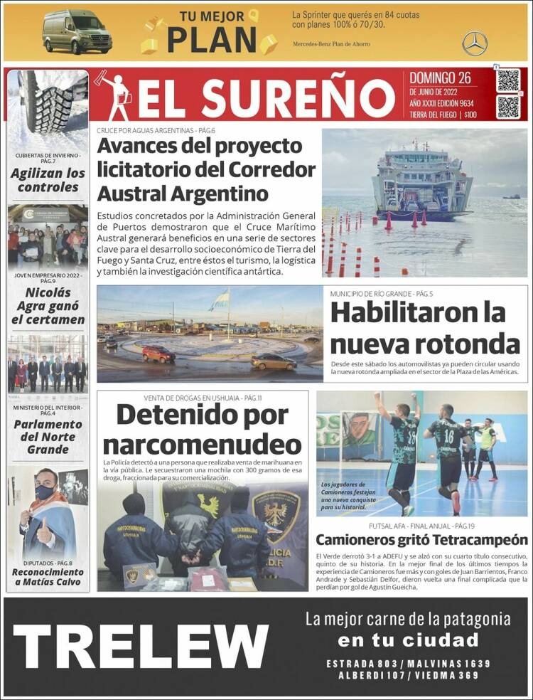 Portada de Diario El Sureño (Argentina)