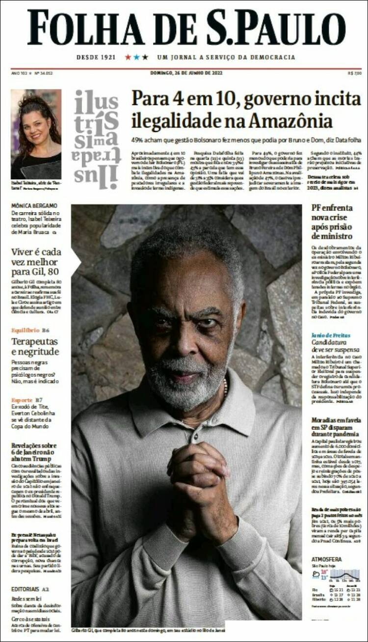 Portada de Folha de São Paulo (Brasil)