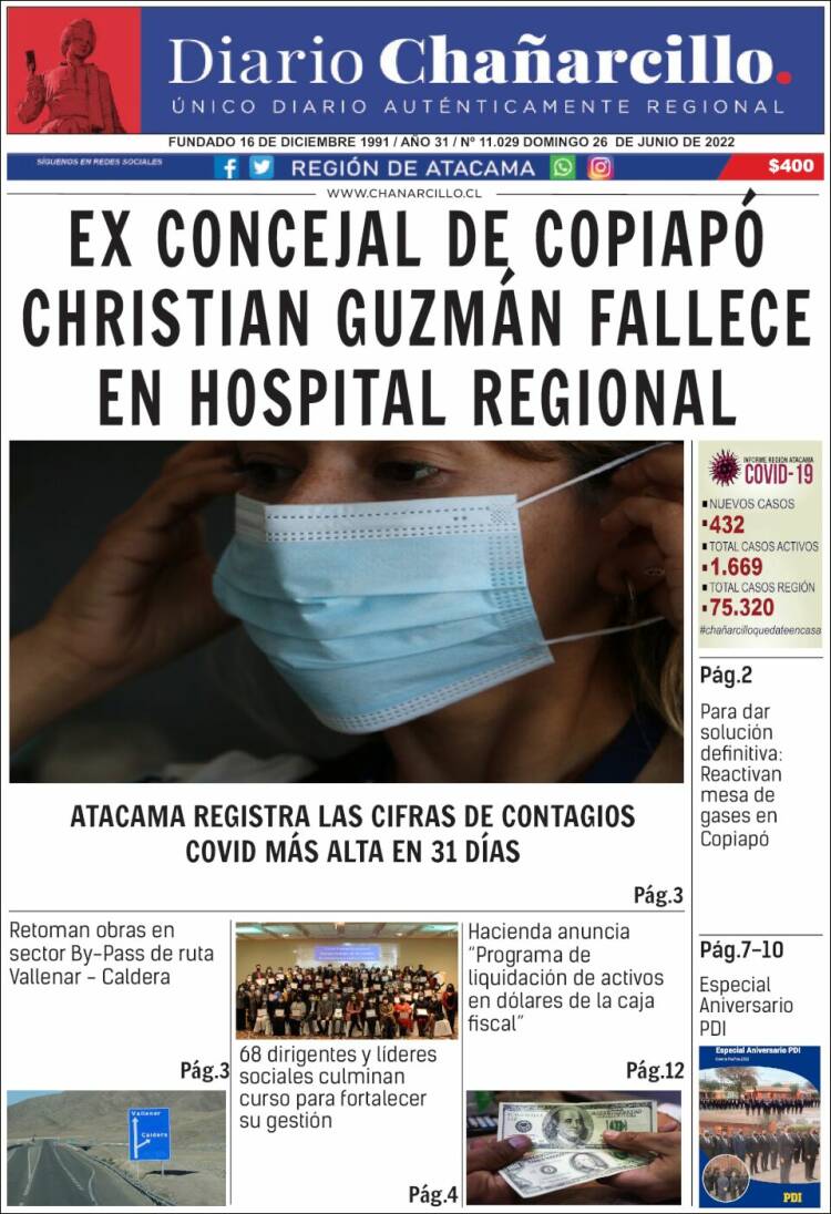 Portada de Diario Chañarcillo (Chile)