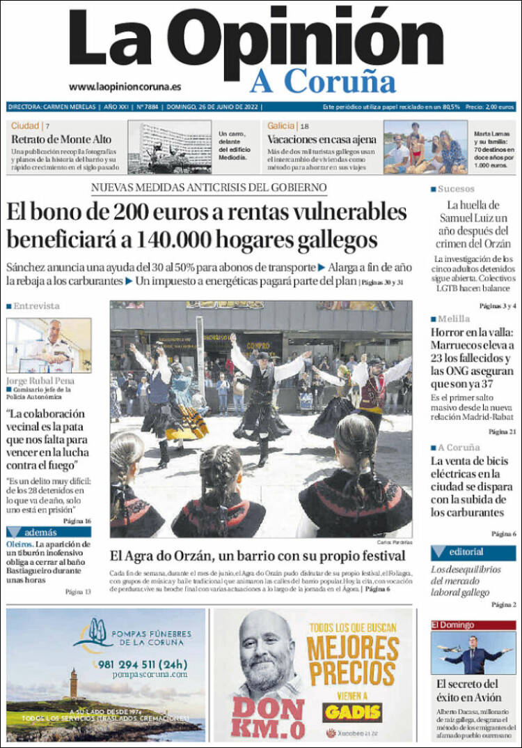 Portada de La Opinión de A Coruña (España)