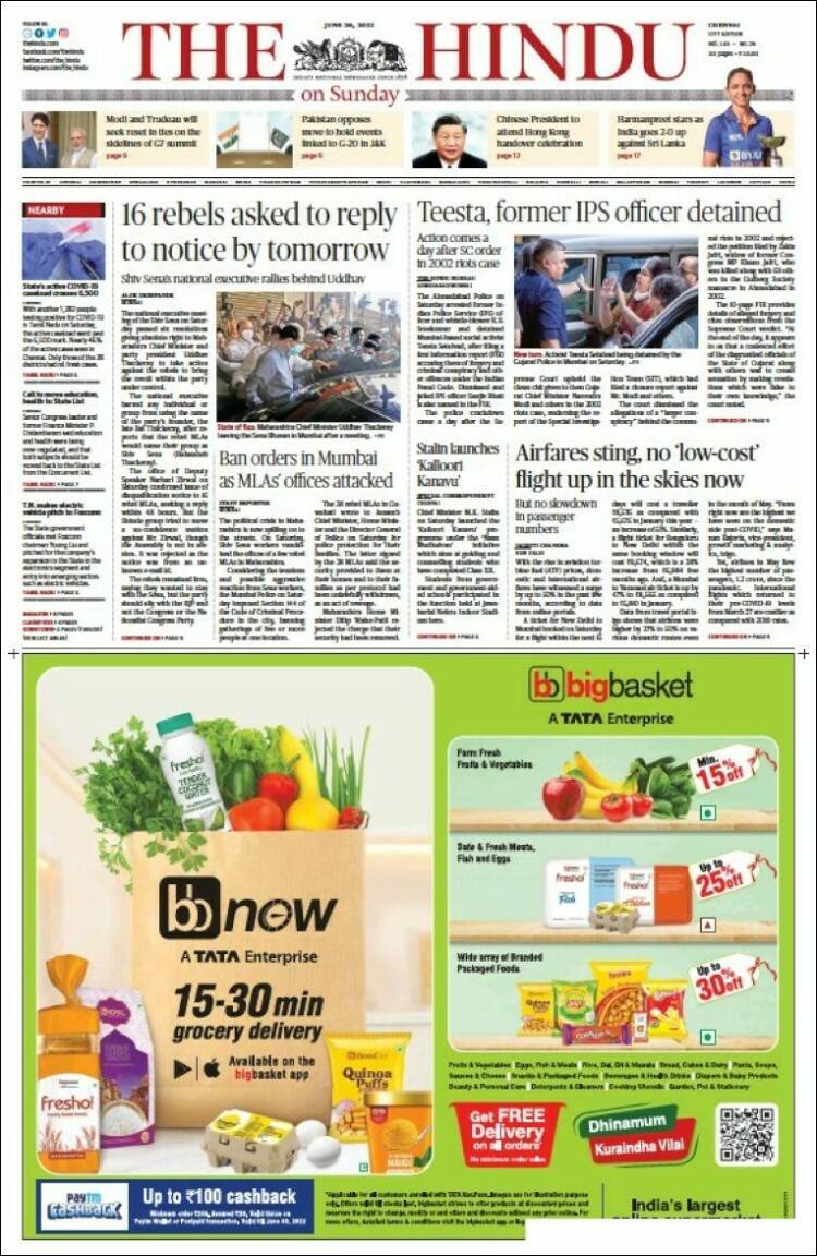 Portada de The Hindu (India)