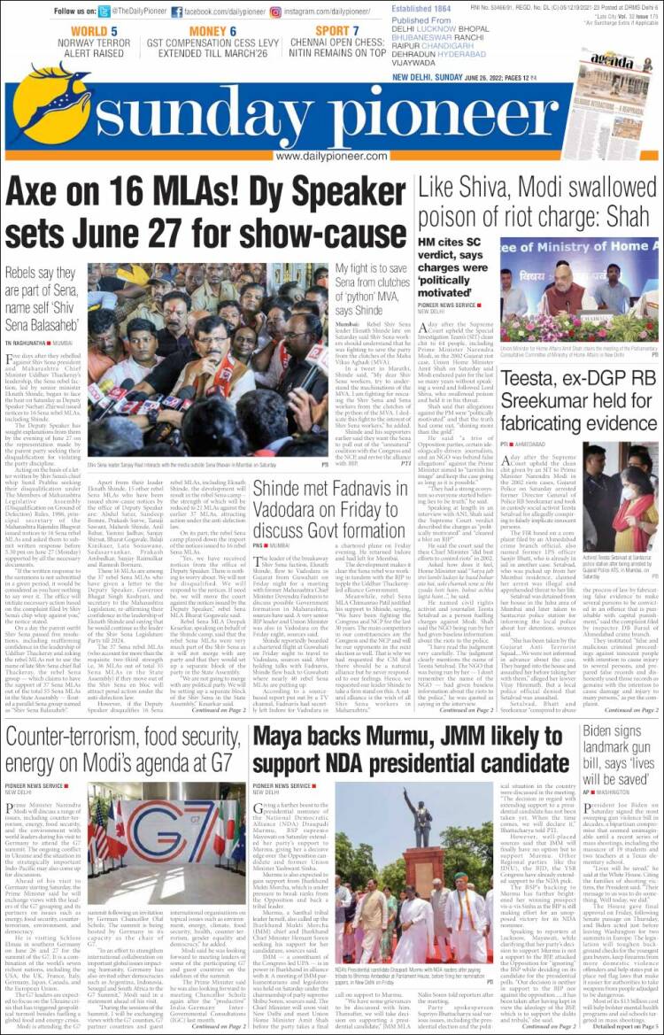Portada de The Pioneer (India)