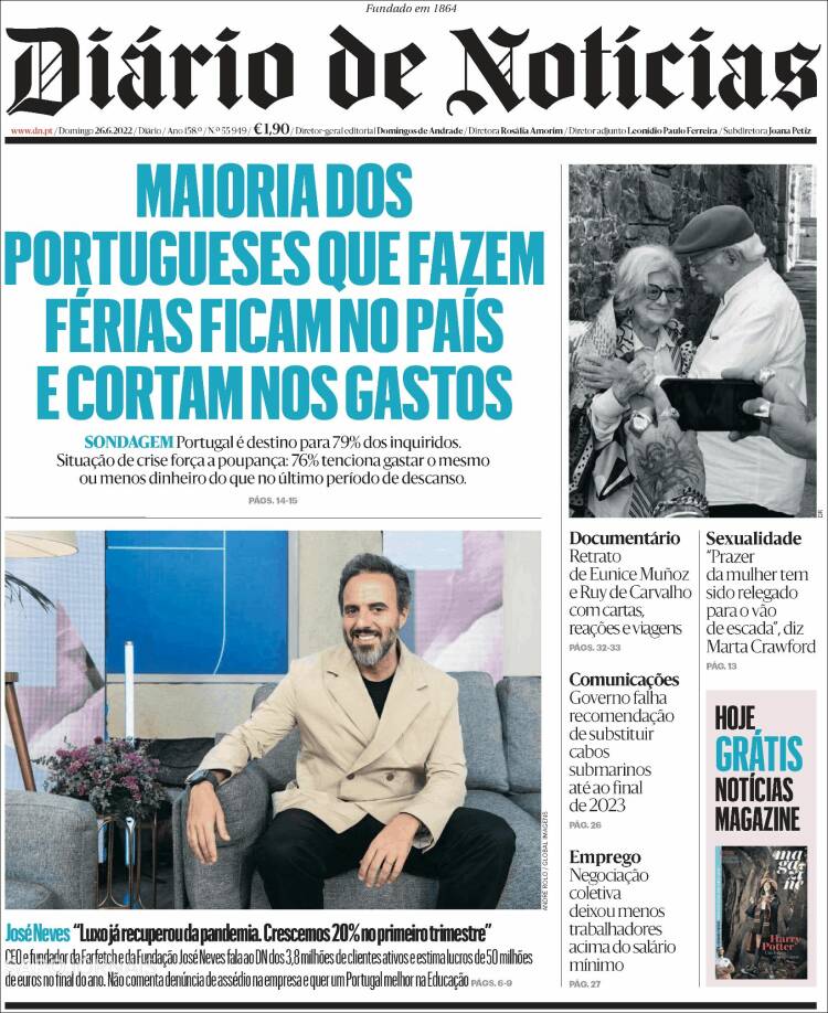Portada de Diário de Noticias (Portugal)