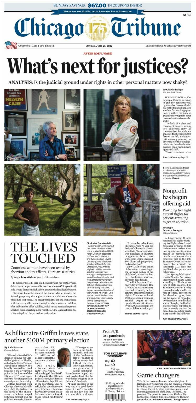 Portada de Chicago Tribune (USA)