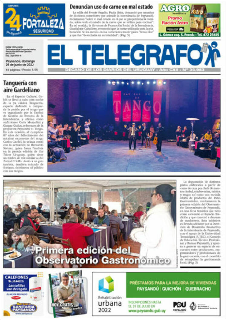 Portada de El Telégrafo (Uruguay)