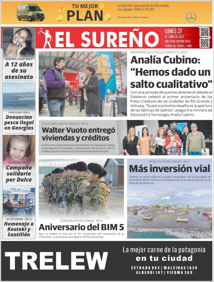 Portada de Diario El Sureño (Argentina)
