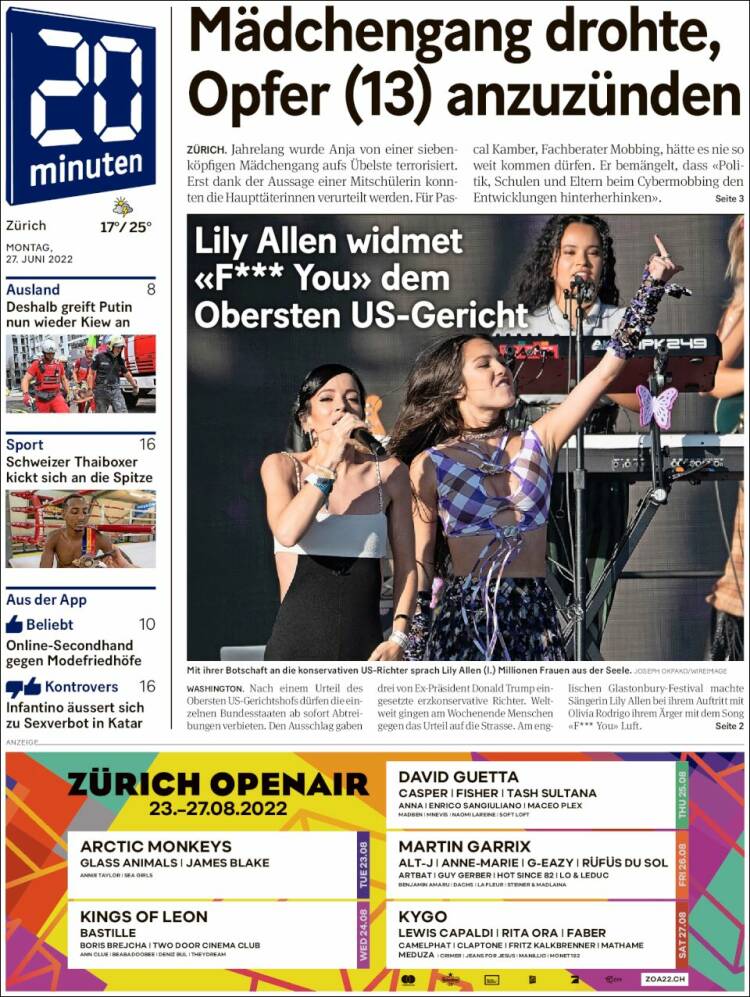 Portada de 20Minuten - Zürich (Switzerland)