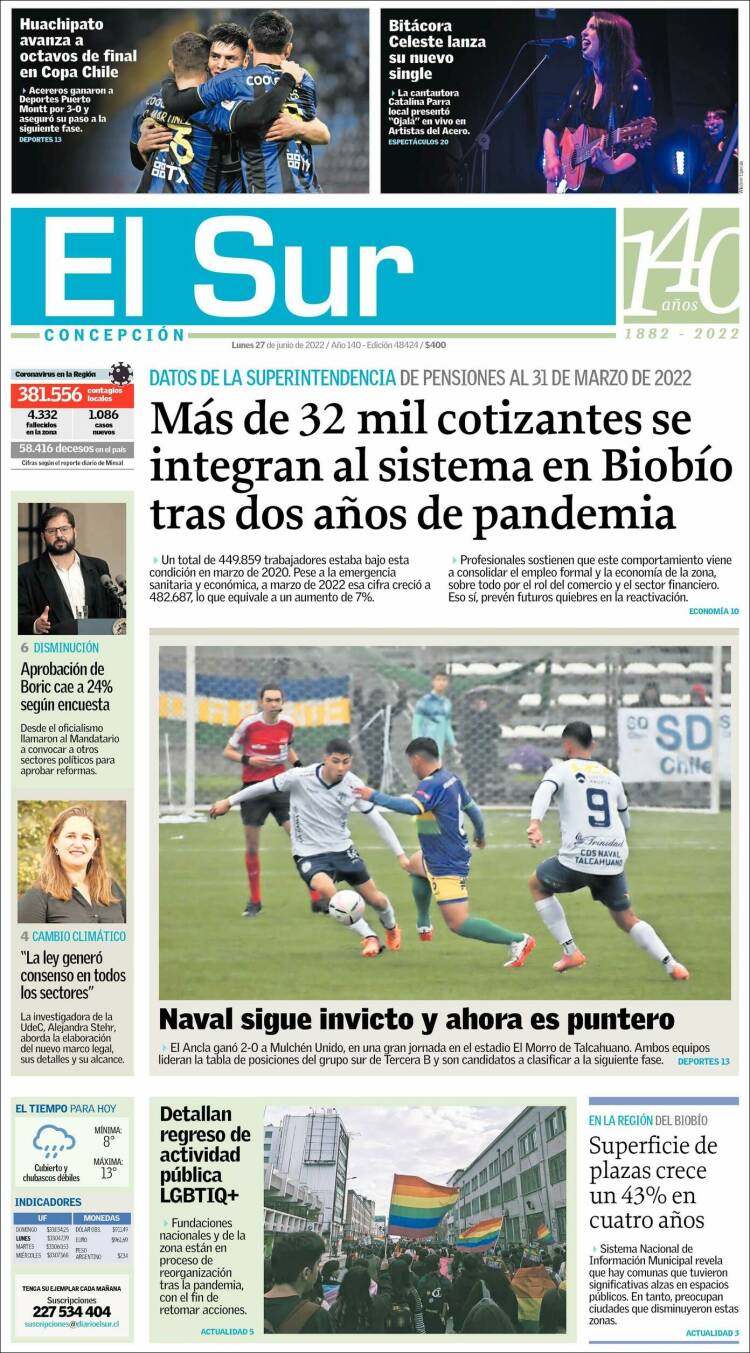 Portada de El Sur (Chile)