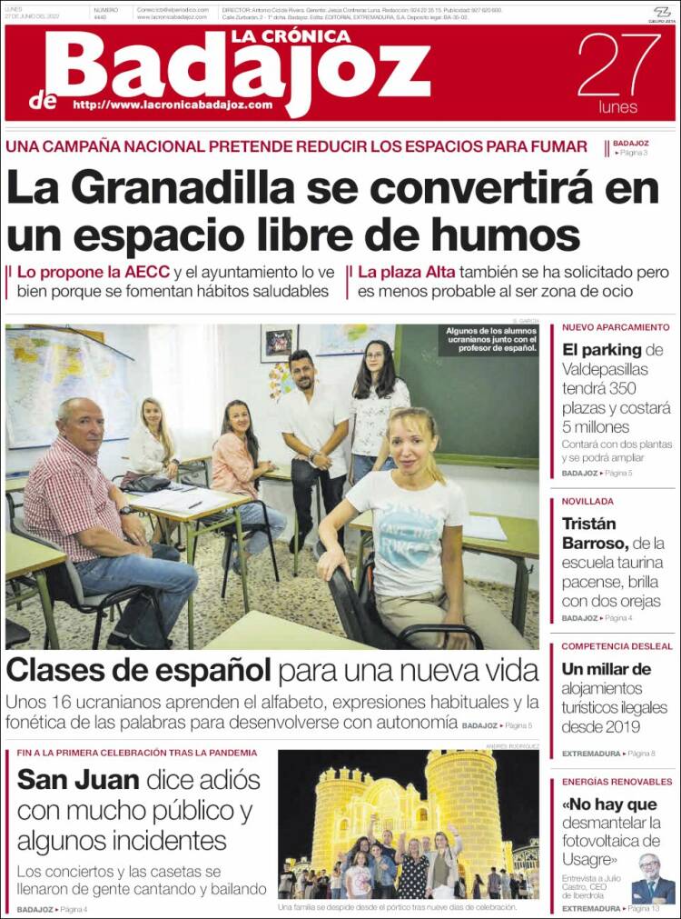 Portada de La Crónica de Badajoz (Espagne)