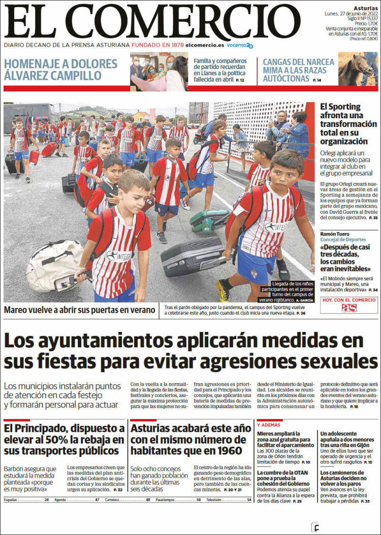 Portada de El Comercio (Espagne)