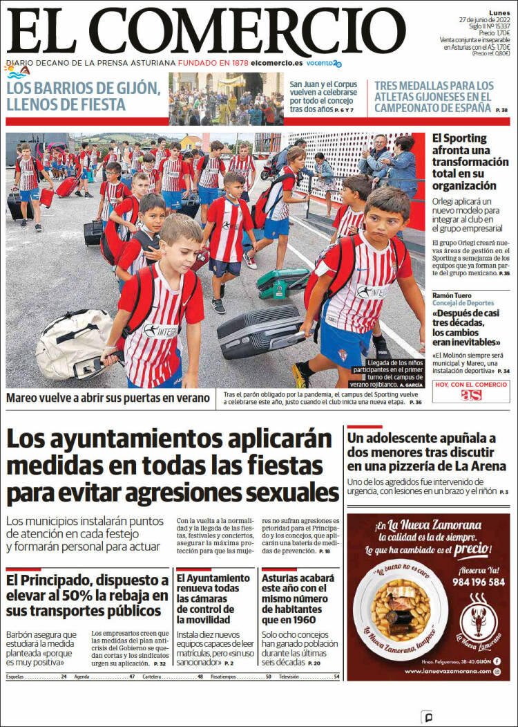 Portada de El Comercio - Gijón (Espagne)