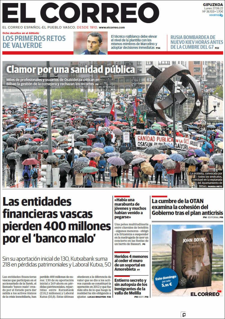 Portada de El Correo - Guipuzcoa (Espagne)