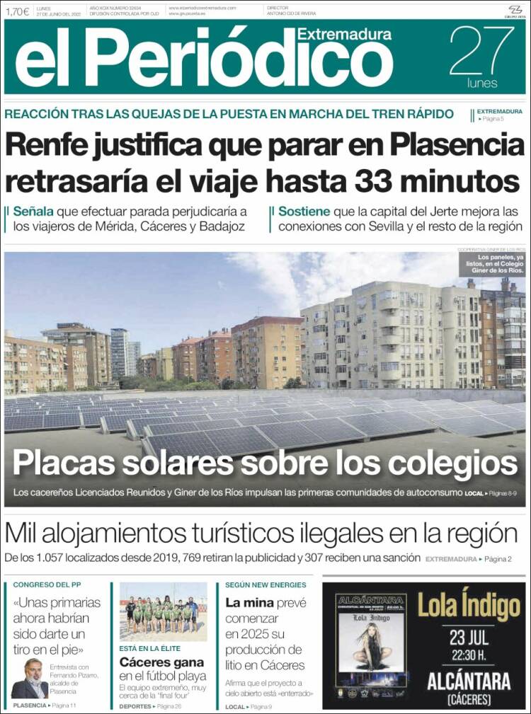 Portada de El Periódico de Extremadura (Espagne)