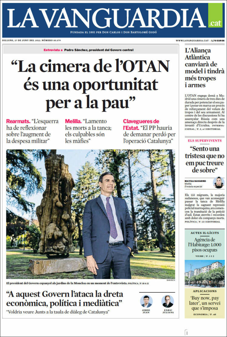 Portada de La Vanguardia (Espagne)