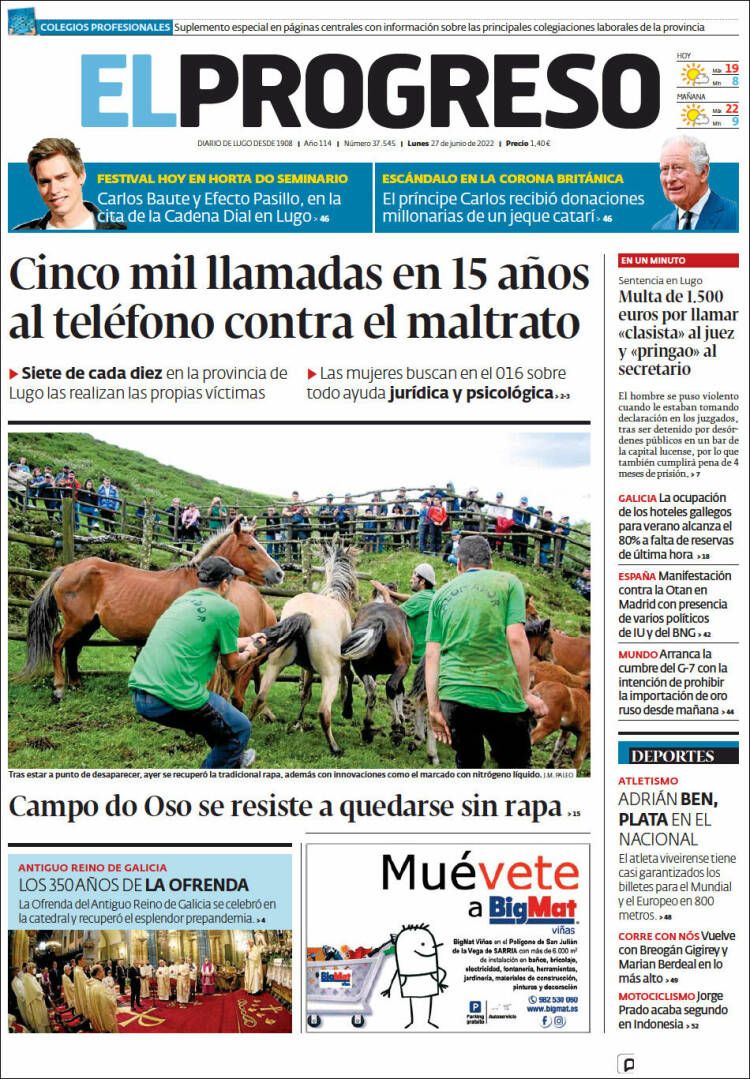 Portada de El Progreso (Espagne)