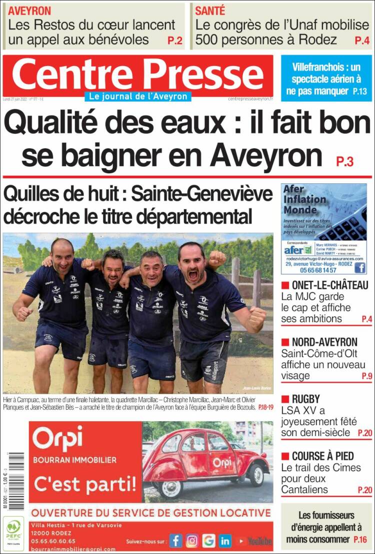 Portada de Centre Presse (Francia)